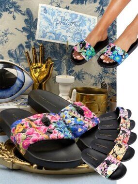 🆕 KURT GEIGER LONDON 🧿 NWOB Meena Eagle Black Floral Print Slides